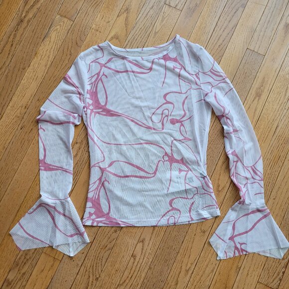 NWT Y2K Dazy Sheer Long Sleeve Top with Ruffle Wrist M Pink - Picture 3 of 15
